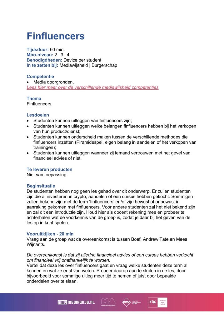 Onderzoek les finfluencers